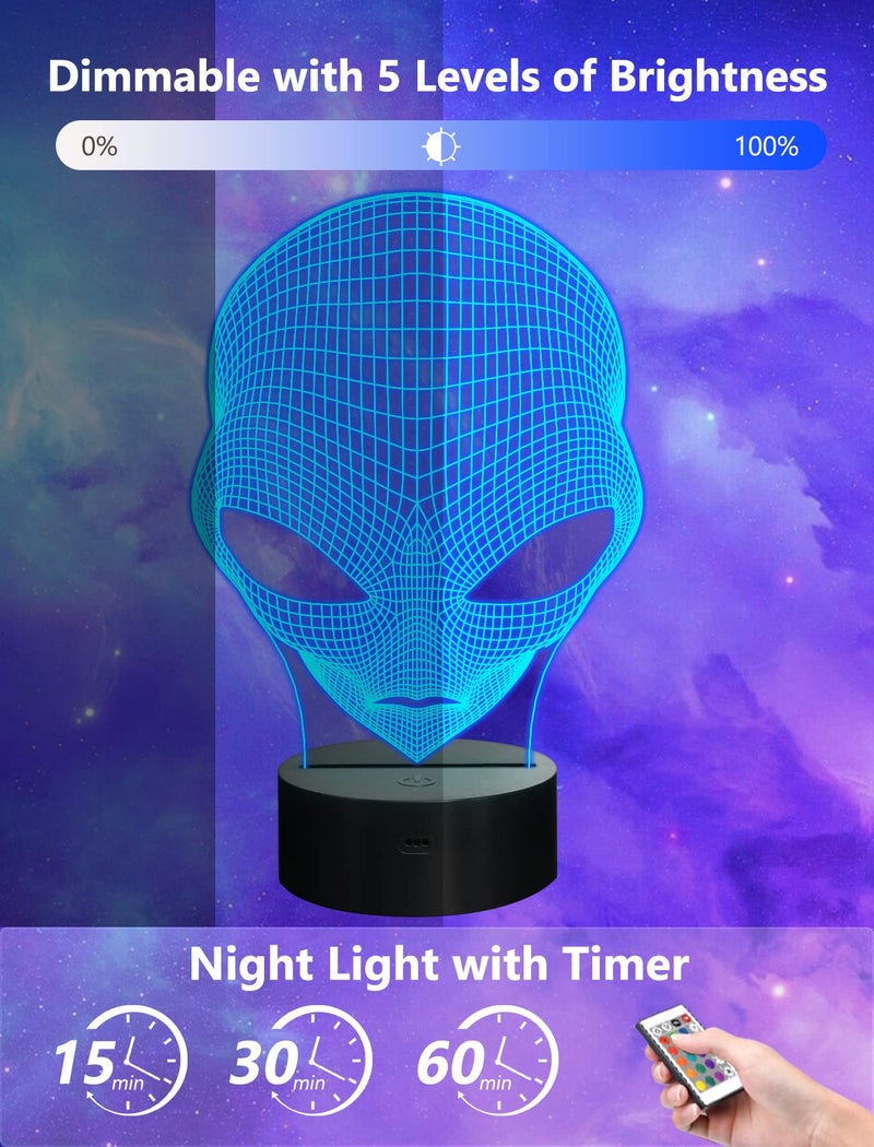 FULLOSUN 3D Night Light Alien Illusion Lamp, LED Martian ET Nightlight with Remote Control 16 Colors Changing Room Home Decor Xmas Cool Birthday Gifts for Boys Girls - Image 5